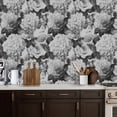 thumbnail image 2 of Peel and Stick Wallpaper Rose Hydrangea Floral Elegant Black White Vintage Wall Mural 17.7in x 9.8ft Self Adhesive Removable Wall Paper Renter Friendly Wallpaper for Nursery Bedroom Cabinets, 2 of 8