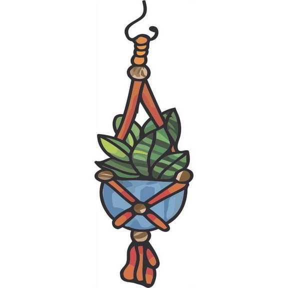 Hanging Plant Plants Pot Vinyl Stained Glass Film Static Cling Window Waterproof Decal for Girls Boys Kids Room Bedroom Nursery House Fun Home Decor Stickers Wall Art Vinyl Decoration (10x8 inch)