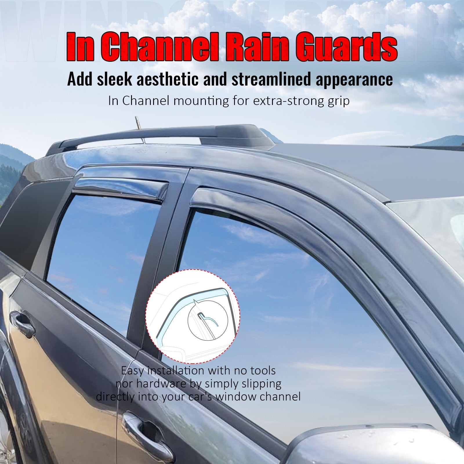 Ikon Motorsports In-Channel Window Visors for 2009-2020 Dodge Journey Somke Rain Deflectors 4PCS