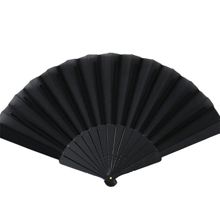 

Farfi Dance Fan Summer Decorative Plastic Frame Portable Handheld Folding Fabric Fan Photography Props (Black)