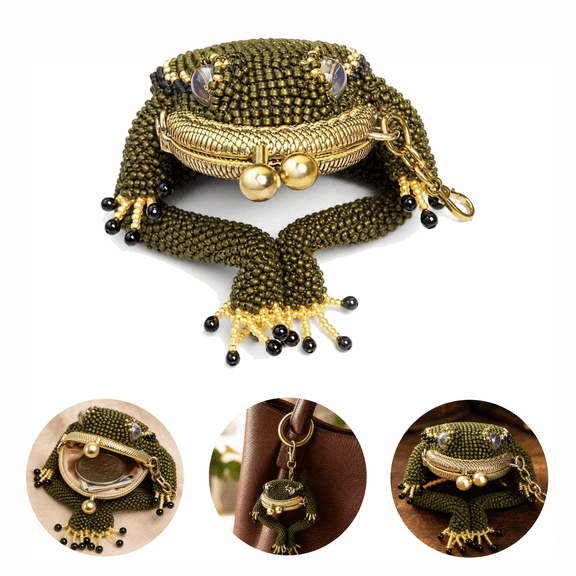 Homemoh Frog Coin Purse, Charming Handmade Beaded Kiss Lock Keychain Pouch with Lucky Toad Design, Small Purse for Women Gift, Daily Carry Handheld Ring Pendant Decoration
