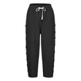 thumbnail image 3 of Spring Summer Linen Pedal Pushers For Women High Waist Straight Leg Side Button Design Breathable Casual Beach Capris Black XL, 3 of 6