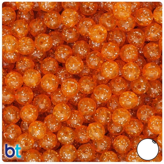 BeadTin Orange Sparkle 8mm Round Plastic Beads (300pcs)