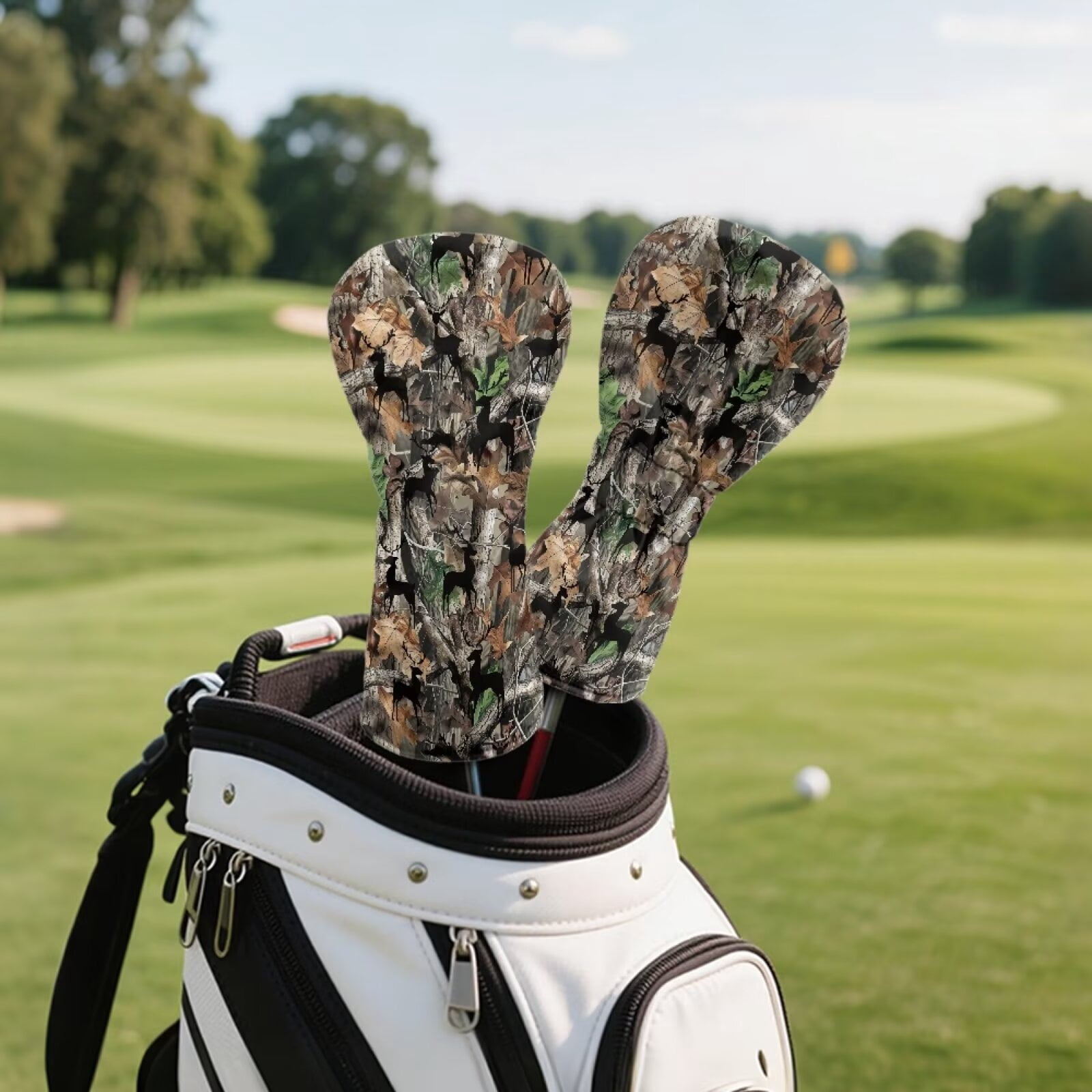 Uorisanigo Golf Headcovers (3-Pack) – Waterproof Camo Hunting Forest Golf Club Protection for Fairway Woods Driver Hybrids, Lightweight PU Leather Golfclub Head Cover with Soft Lining