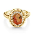 thumbnail image 2 of Gem Stone King 2.06 Ct Oval Twilight Orange Mystic Quartz 18K Yellow Gold Plated Silver Halo Engagement Ring, 2 of 3