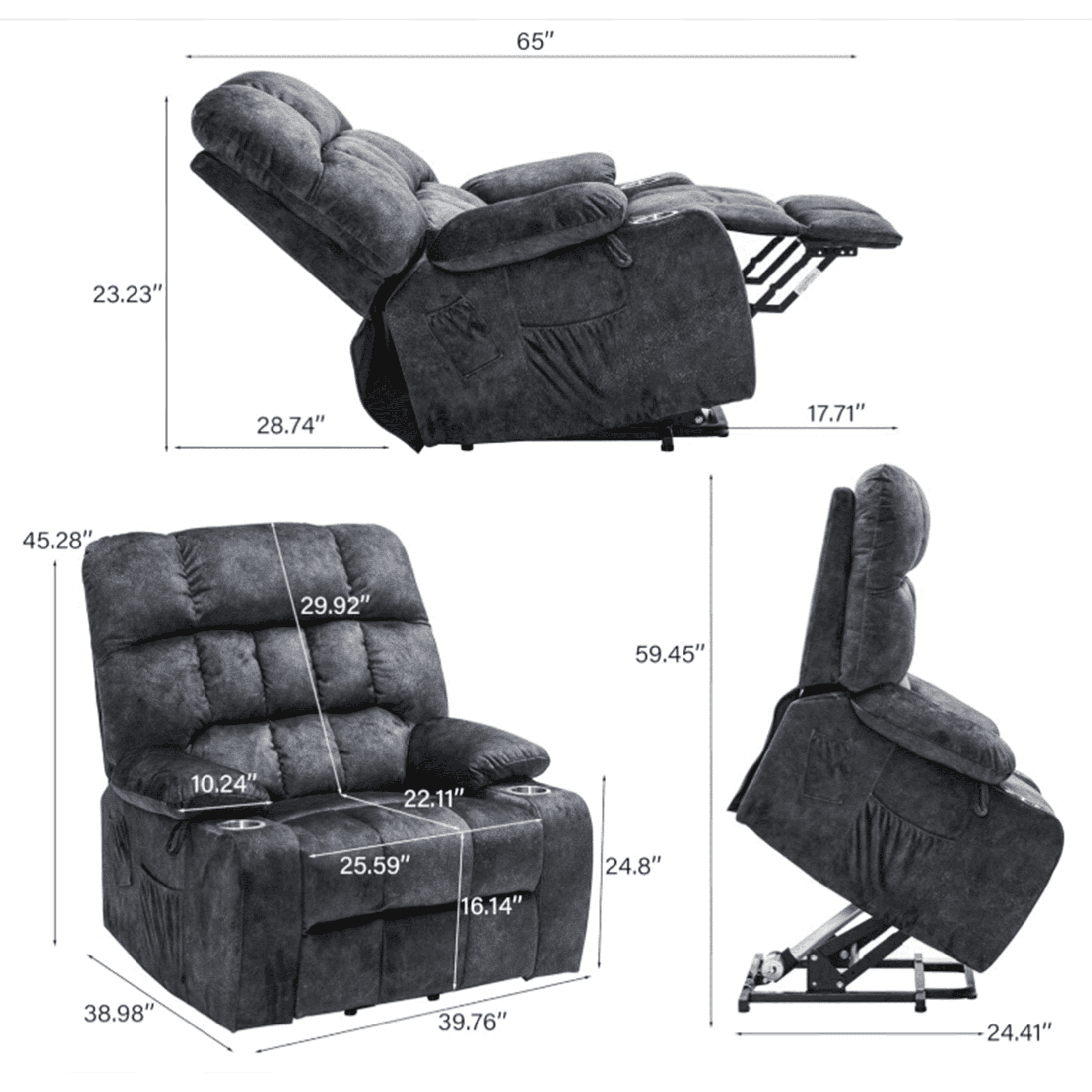 LEGAHOME Large Power Lift Recliner, Wide Seat Lift Chair for Big and Tall, Fabric Reclining Sofa with Heat and Massage, Gray