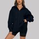 thumbnail image 1 of ICHUANYI Clearance Women's Fashion Casual Solid Zipper Turn-down Collar Long Sleeve Sweatshirt Tops Blouse With Pocket(Navy, L) ICHUANYI WER2023081510626, 1 of 6