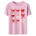 thumbnail image 5 of YueHuiYing Women's Valentine's Day Bow Graphic Fashion Casual Printed Round Neck Lovers Short Sleeved T-shirt Top, 5 of 6