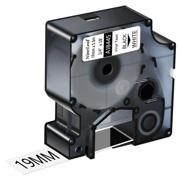 NineLeaf 1PK Compatible for DYMO 18445 3/4" x 18' (19mm x 5.5m) Black on White Industrial Vinyl Label Maker Tape for Rhino 4200 5200 Label Maker