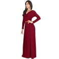 thumbnail image 4 of KOH KOH Long Sleeve Modest Fall Winter Evening Flowy Empire Waist Full Floor Length Cocktail Formal V-Neck Tall Maxi Dress Gown Abaya For Women Crimson Dark Red X-Small US 2-4 NT021, 4 of 6