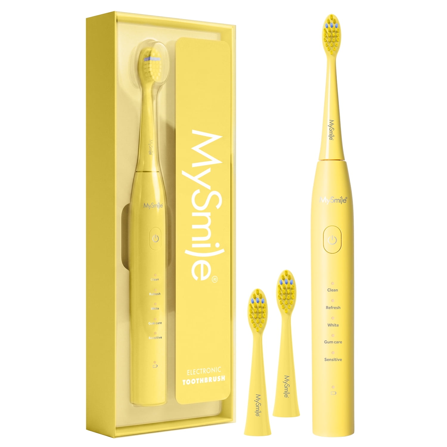 MySmile DY156 Sonic Electric Toothbrush for Adults, 45000 VPM Powered Toothbrush Rechargeable, IPX7 Waterproof, 5 Modes, 2 Mins Smart Timer, 60 Day Battery Life, 3 Tooth Brush Heads, Yellow