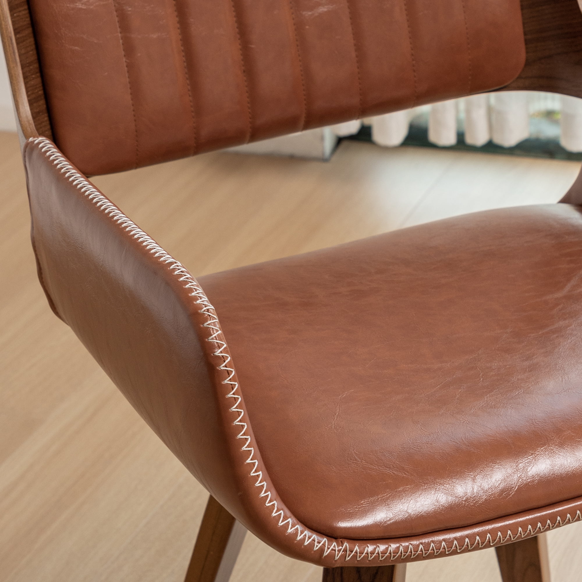 FOWEOAIU Modern Dining Chairs,Leather Upholstered Walnut Wood With rotation Kitchen Dining Chairs , Brown (Set of 2)