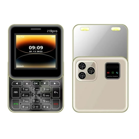 Gold i19 Pro Low Price Rotatable Cute Mini Flip 2G GSM Mobile Phone Push Button Dual SIM Two Torch Whatsapp Magic Voice Blacklist Square Small Ebook Cellphone