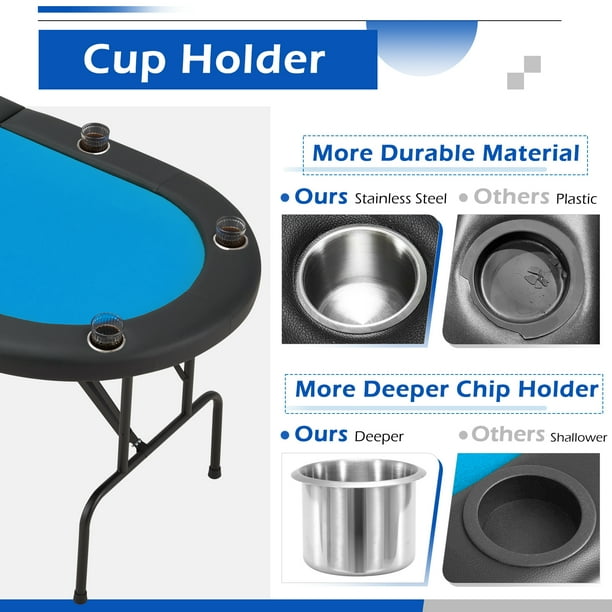 Tavolo Poker Pieghevole 9 Giocatori - Blu, Portabevande, Superficie Morbida, Per Casa E Feste - Foto 2