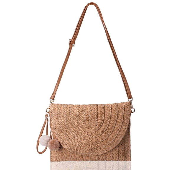 Gustave Woven Straw Crossbody Bag Envelope Clutch Purse for Women Bohemian Shoulder Handbag for Summer Beach Vacation - Khaki
