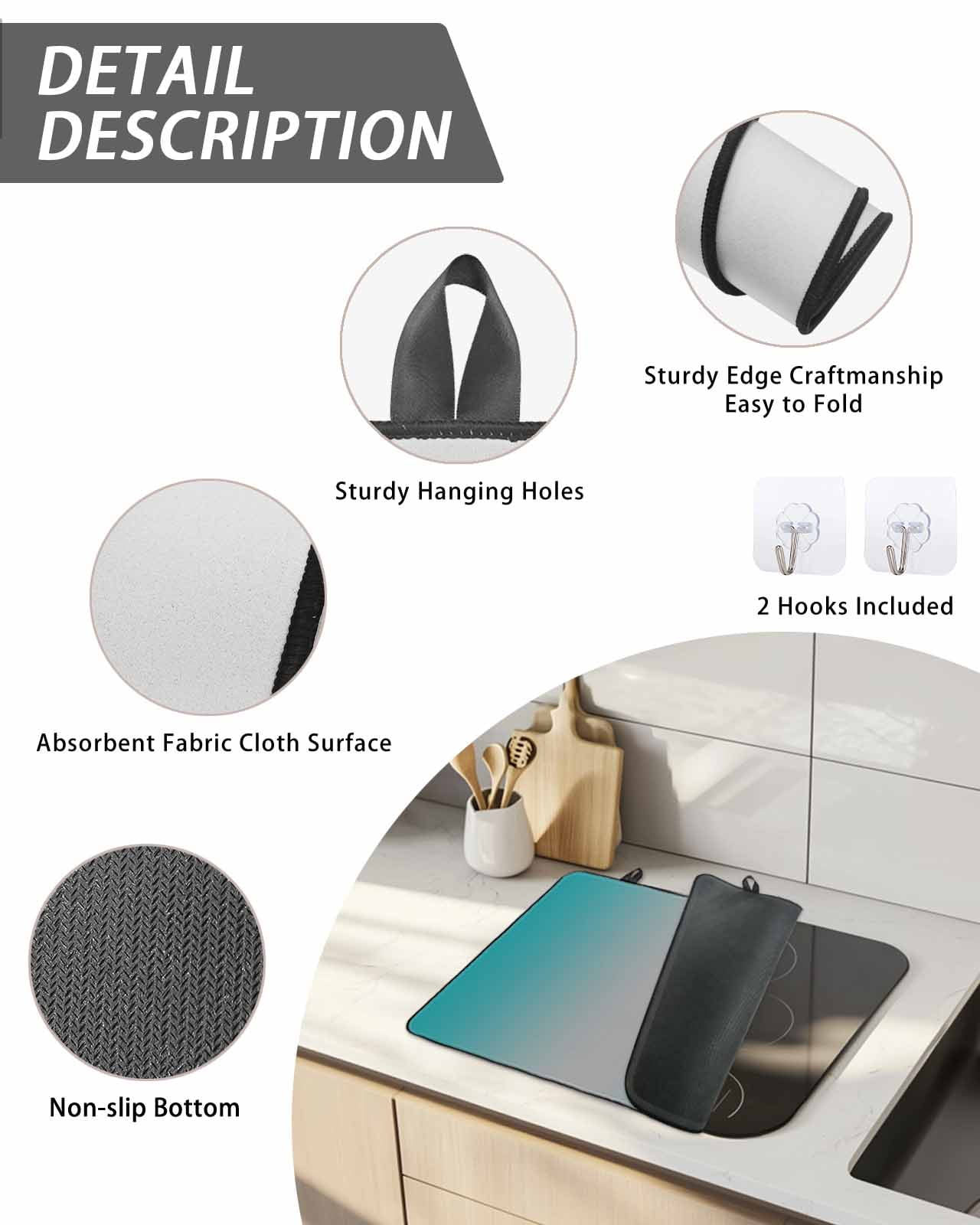 Stove Top Covers for Electric Stove, Teal Grey Ombre Glass Stovetop Cover Protector, Gradient Contemporary Abstract Art Induction Cooktop Protector Oven Mat for Kitchen Countertop 31"x24"