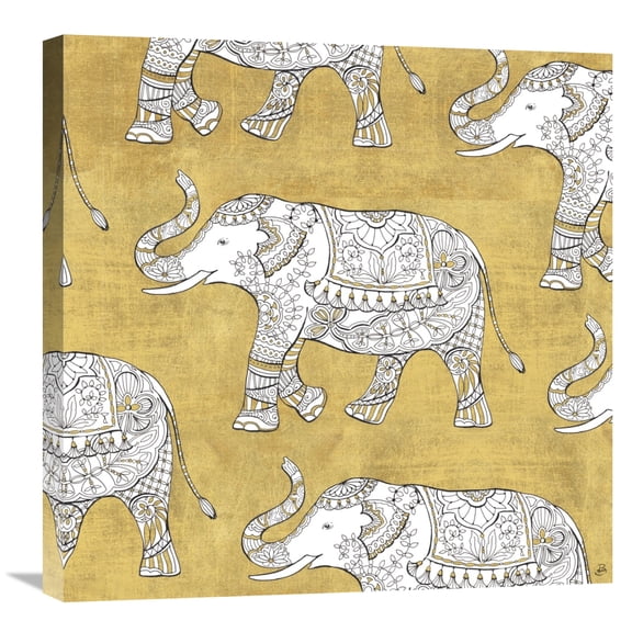 Global Gallery's 'Color my World Elephant Pattern Gold' by Daphne Brissonnet Stretched Canvas Wall Art