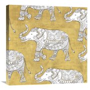 Global Gallerys Color my World Elephant Pattern Gold by Daphne Brissonnet Stretched Canvas Wall Art