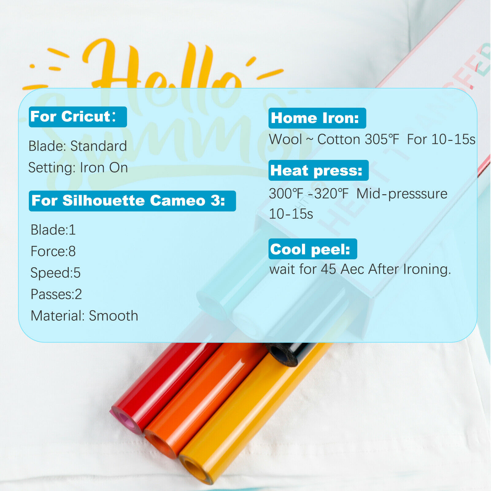 HTVRONT HTV Heat Transfer Vinyl Bundle (6 Pack) - 6 Inch by 5 Feet HTV Vinyl Rolls, Easy to Cut Iron on Vinyl for Cutting Machine& Cameo, Easy to Weed Heat Transfer Vinyl