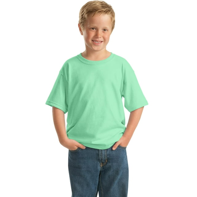 Gildan T-Shirt à Manches Courtes pour Garçons en Coton 100 pour Cent avec Encolure Rubanée. 5000B