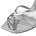 thumbnail image 5 of FSJ Women Strappy Heeled Square Open Toe Thong Sandals Special Kitten Low Heel Chic Flip-flops Versatile Summer Mule Dress Shoes Size 16 Silver, 5 of 5