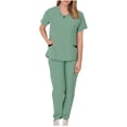 thumbnail image 1 of Protective Suit for Women, Short Sleeve V-Neck Top and Drawstring Pocket Pants Set, Polyester, All-Season, Regular Length, for Healthcare Workers and Caregivers, 1 of 8