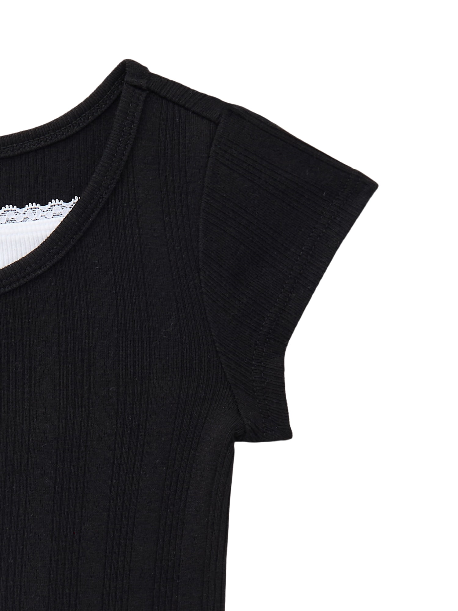 Wonder Nation Girls Pointelle Lace Top with Short Sleeves, Sizes 4-18, Plus