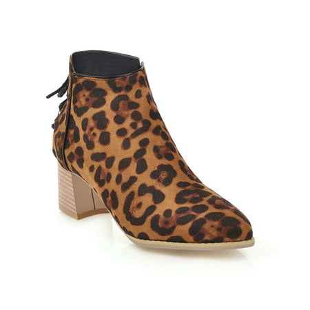 

IELGY Women s Short boots Leopard print Fashion Zipper European and American Cross