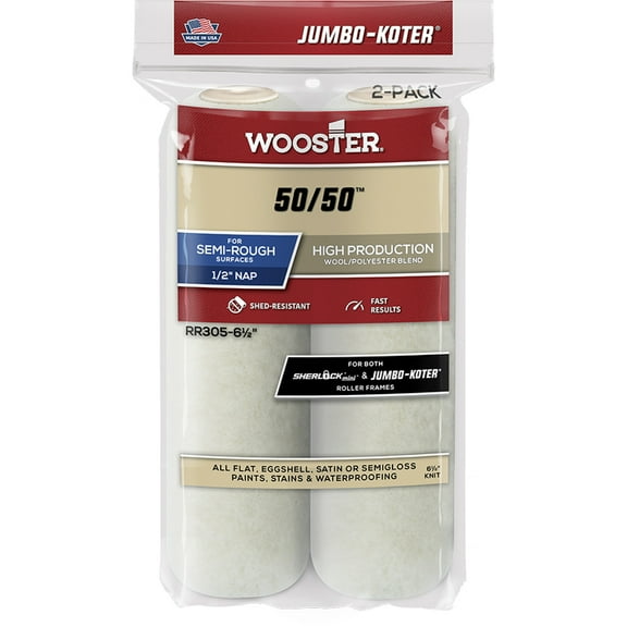 Wooster Genuine 6.5" Jumbo-Koter 50/50 1/2" Nap 2-Pack Roller Cover - RR305-6.5