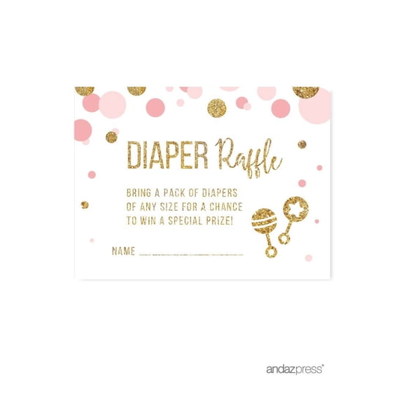 Koyal Wholesale Blush Pink Gold Glitter Girl Baby Shower Party Collection, Diaper Raffle Game Cards – 30-Pack