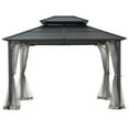 thumbnail image 3 of Sunjoy Hardtop Gazebo 10 x 12 ft. Outdoor  Steel Frame  Gazebo With 2 Roof Metal  Gazebo with Ceiling Hook and Removable Netting Sidewalls, Black, 3 of 12