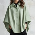 thumbnail image 2 of Sorvello Women Poncho Sleeve Lapel Button Down Oversized Batwing Shirt Outerwear Summer Fall Loose Top Causal Outfits Light Green XL, 2 of 5
