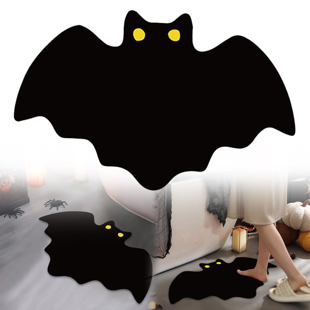 WHEANG TRUEDAYS Halloween Decor Mat For Bathroom Gothic Cute Halloween Decoration Black White Half Circle Mat Non Slip Rug Bathroom Mat Plush Shower Rug