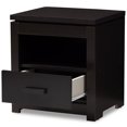 thumbnail image 3 of Baxton Studio Bienna Table de Chevet 1 Tiroir en Wengé Marron, 3 of 9