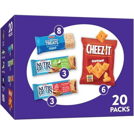 Kellogg's Variety Pack Chewy Assorted Snacks, Ready-to-Eat, Lunch Snacks, 19.9 oz, 20 Count
