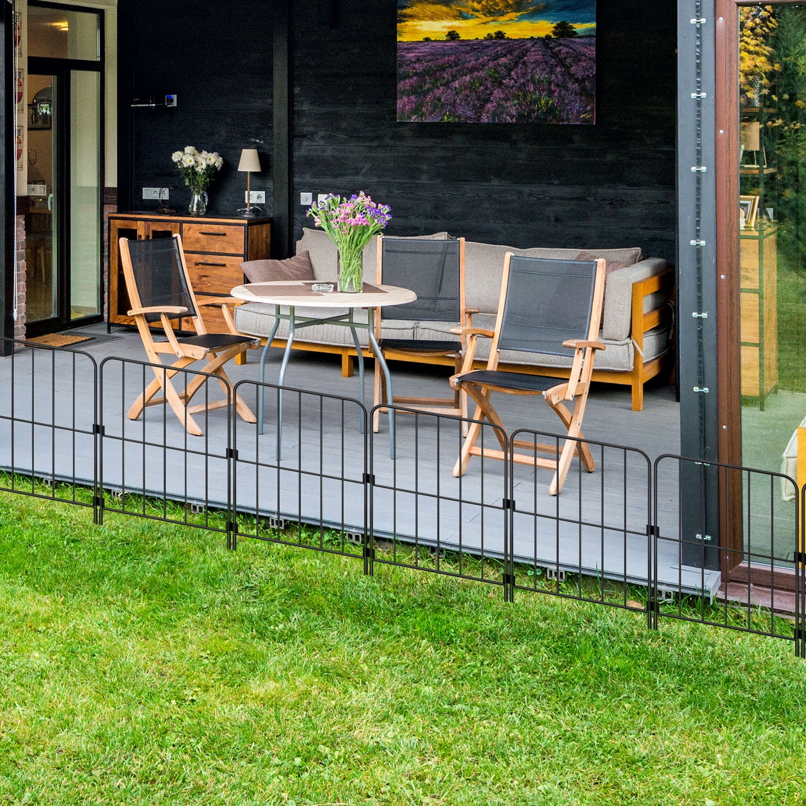 24" (H) x 10FT (L) Metal Decorative Garden Fence Outdoor Patio Barrier Square