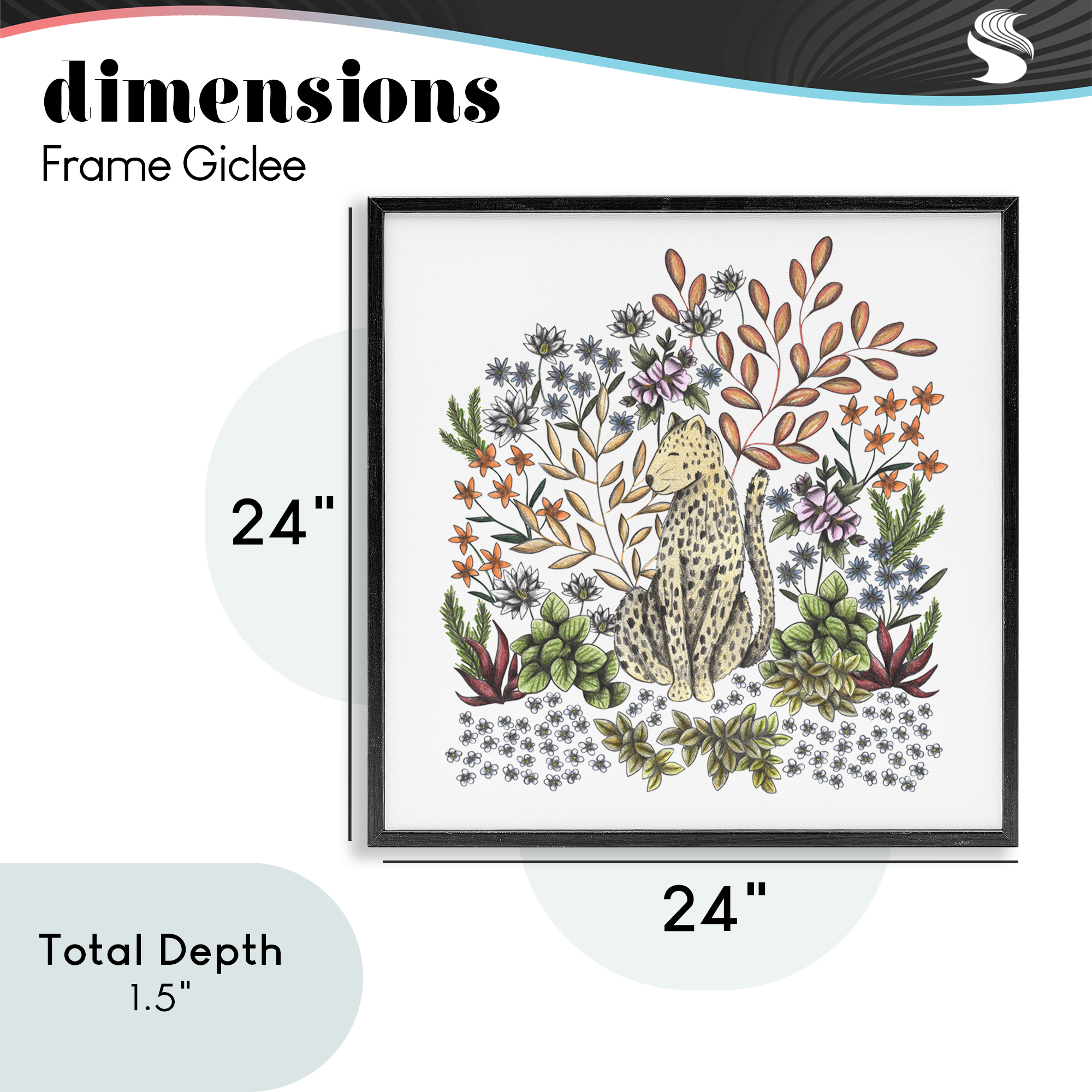 Jungle Wildlife Leopard Black Framed Giclee Art, design by Cecilia Battaini