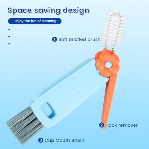 3 in 1 Cup Lid Cleaning Brush, 180° Rotatable Bottle Brush Gap Cleaner, Multifunctional Crevice Cleaning Brush Set for Baby Bottle, Water Bottle, Tumbler & Kitchen Mugs, 6 Pack Hangable