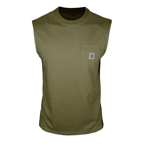 VSSSJ Men's Tank Tops Cotton Summer Casual Sleeveless Beach Shirt Muscle Workout Moisture Wicking Lightweight Gym Shirts with Pocket Army Green L
