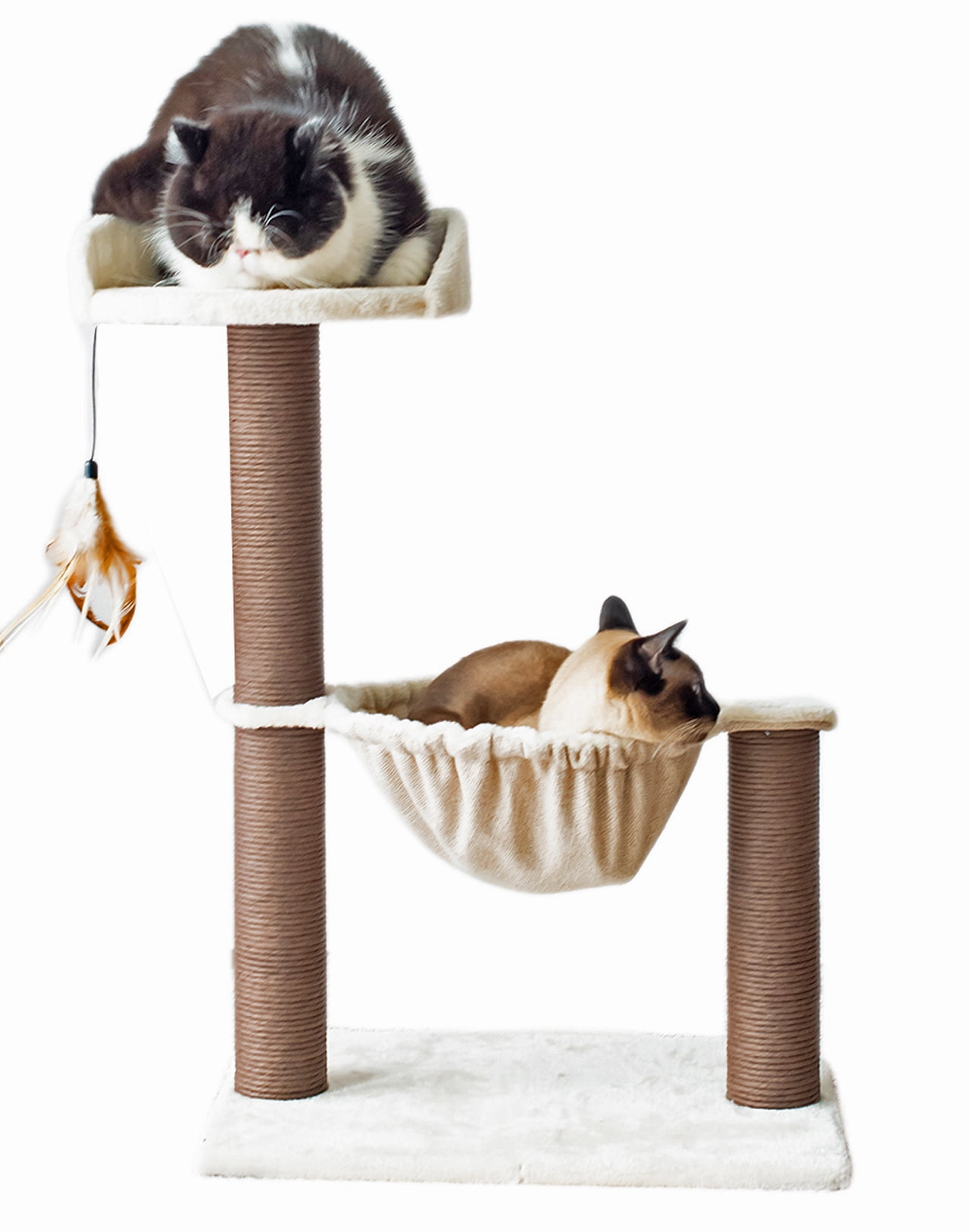 Catry 28" Beige 3Level Cat Tree with Hammock Scratching Post Tower