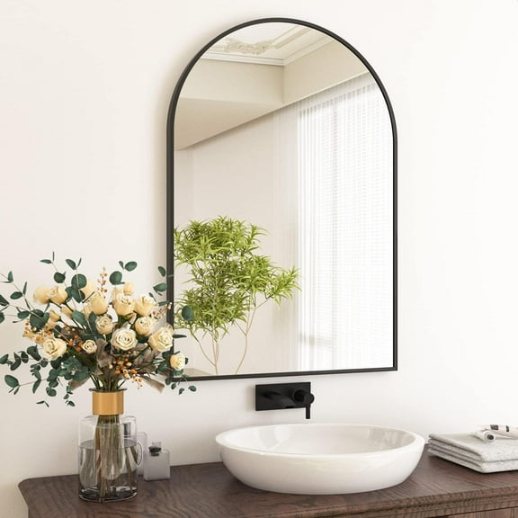 Lumora 36"x24.2" Arched Bathroom Mirror Vanity Wall-Mounted Mirror, Black