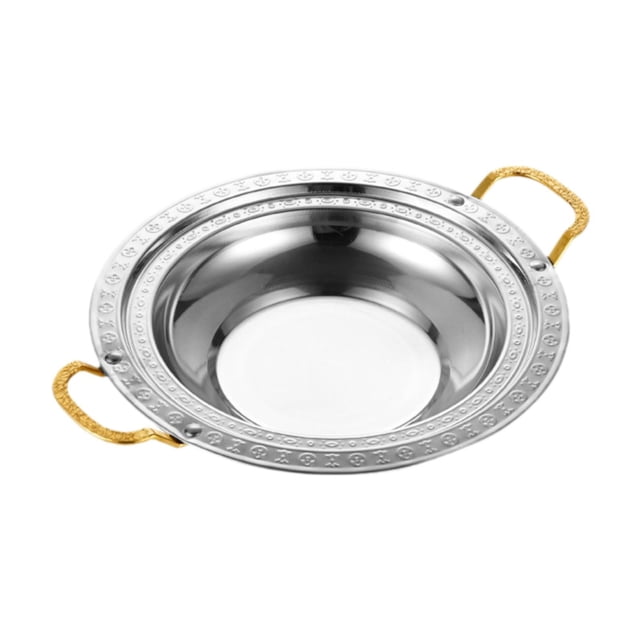 Wok de acero inoxidable con doble asa, fácil de limpiar, olla para saltear versátil. 30 cm Plata