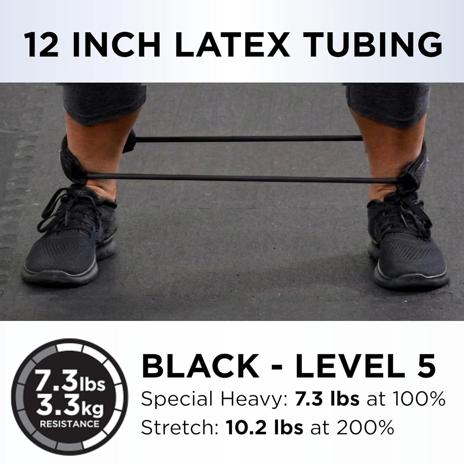 THERABAND Resistance Tubes With Padded Cuffs, 12 in, Black, Special Heavy Thickness, 7.3 lbs Resistance, Level 6