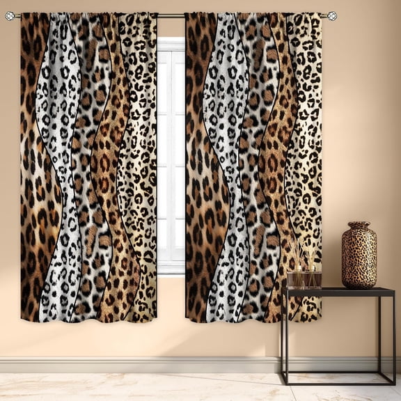 Brown Wild Animals Print Curtains 42Wx63H Inch Rod Pocket Modern Wildlife Cheetah Skin Pattern Powerful Wild Safari Art Printed Women Men Living Room Bedroom Window Drapes Treatment 2 Panels