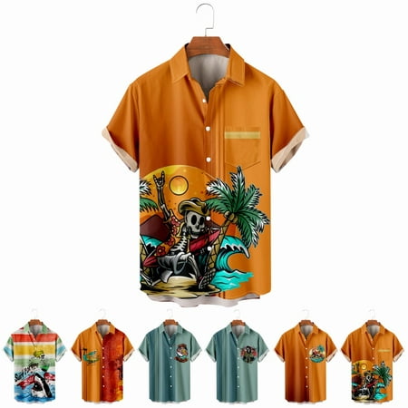 

LANLIN Hawaiian Unisex Crewneck T-Shirts Print Slim-Fit Costume Size 100-170/XXS-8XL