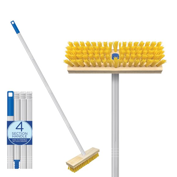 LOLA Deck Scrub Brush Outdoor Broom, Durable Bristles Remove Dirt, Grime, Grout, Leaves, Snow on Patios, Decks, Wet or Dry, 1 Pack