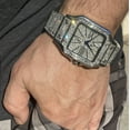 thumbnail image 2 of Mens Silver Tone Hip Hop Watch Blue Hands Heavy Iced Flooded Out Bling Square Face 8" inch Band, 2 of 13