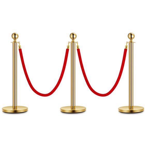 Gold Stanchion Posts with 5 FT Red Velvet Ropes – Elegant Crowd Control Barriers for VIP Events, Red Carpets, Weddings & More