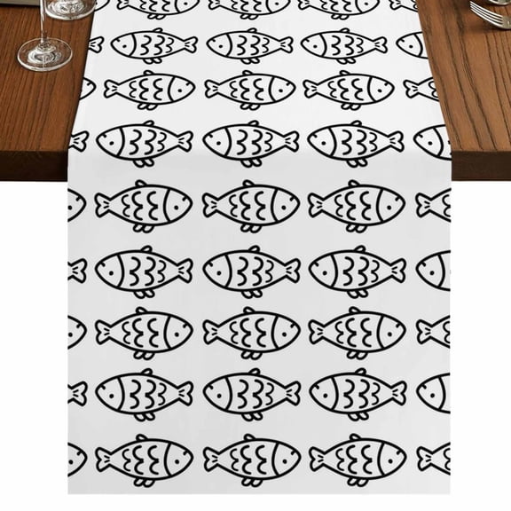 Table Runners 36 Inches Long Dress Scarves, Ocean Brown Fish Farmhouse Kitchen/Dining Table Runner, Short Coffee Tablerunners, Summer Fishing Coastal Nautical Simple 13x36 Inch