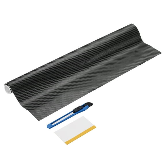 1 Set 3D Carbon Fiber Vinyl Wrap 11.81" x 2ft Self-Adhesive Car Sticker Waterproof Wrap Roll for DIY Decor Automotive Exterior Interior Protection with Scraper Tool, Black